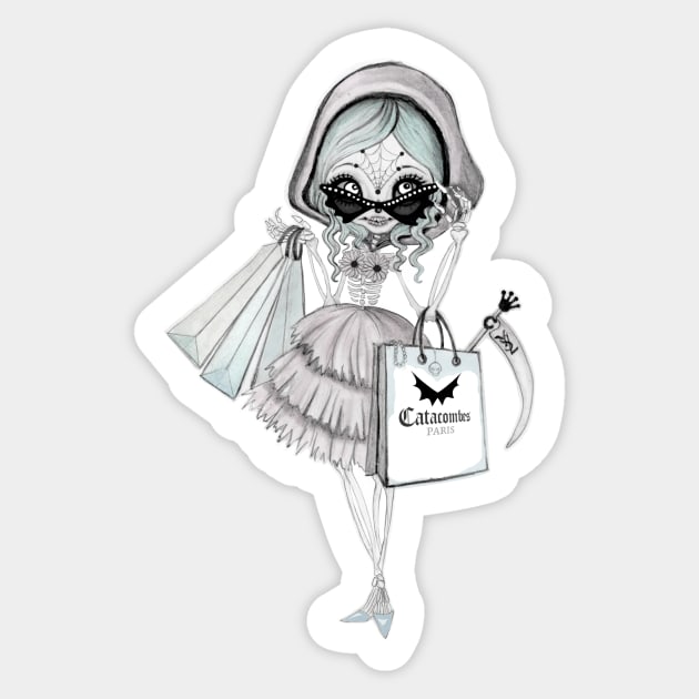 The fashionista grim reaper Sticker by mapetitepoupee